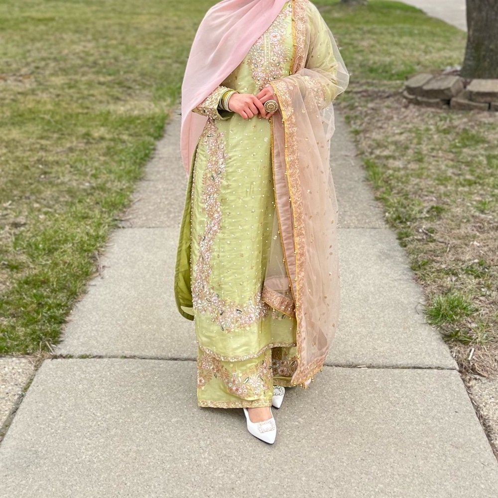Elegant Pink and Green Traditional Dress